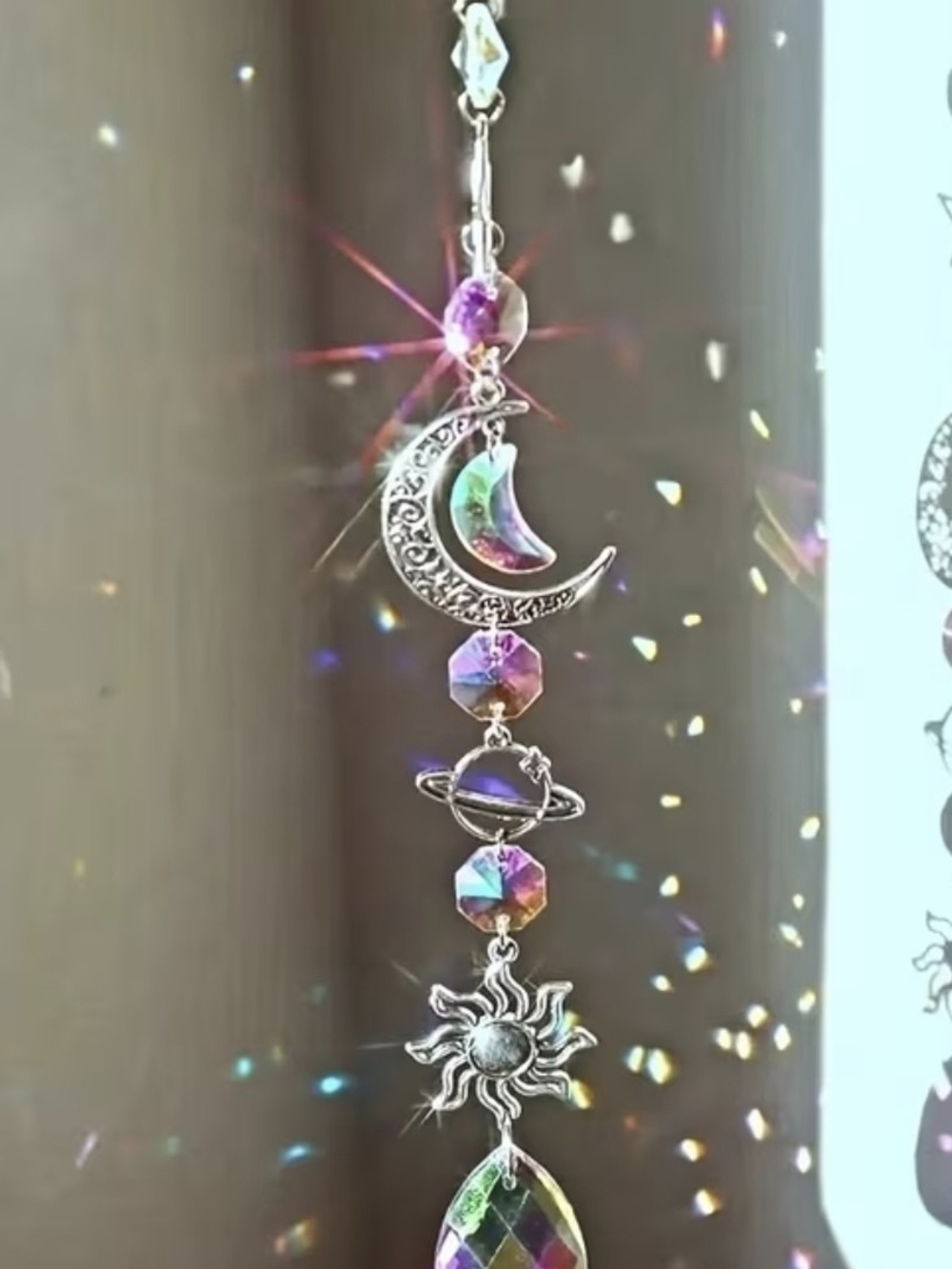 Celestial Sun, Moon & Saturn Crystal Hanging Suncatcher